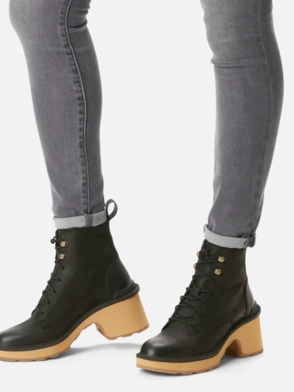 Sorel Hi - Line Heeled Black Lace-Up Platform Ankle Boots Sz 9